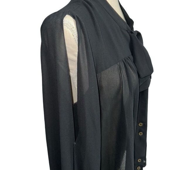 Forever 21 Solid Black Long Sleeve Button Down Tie Front Open Sleeve Blouse M - Picture 7 of 13